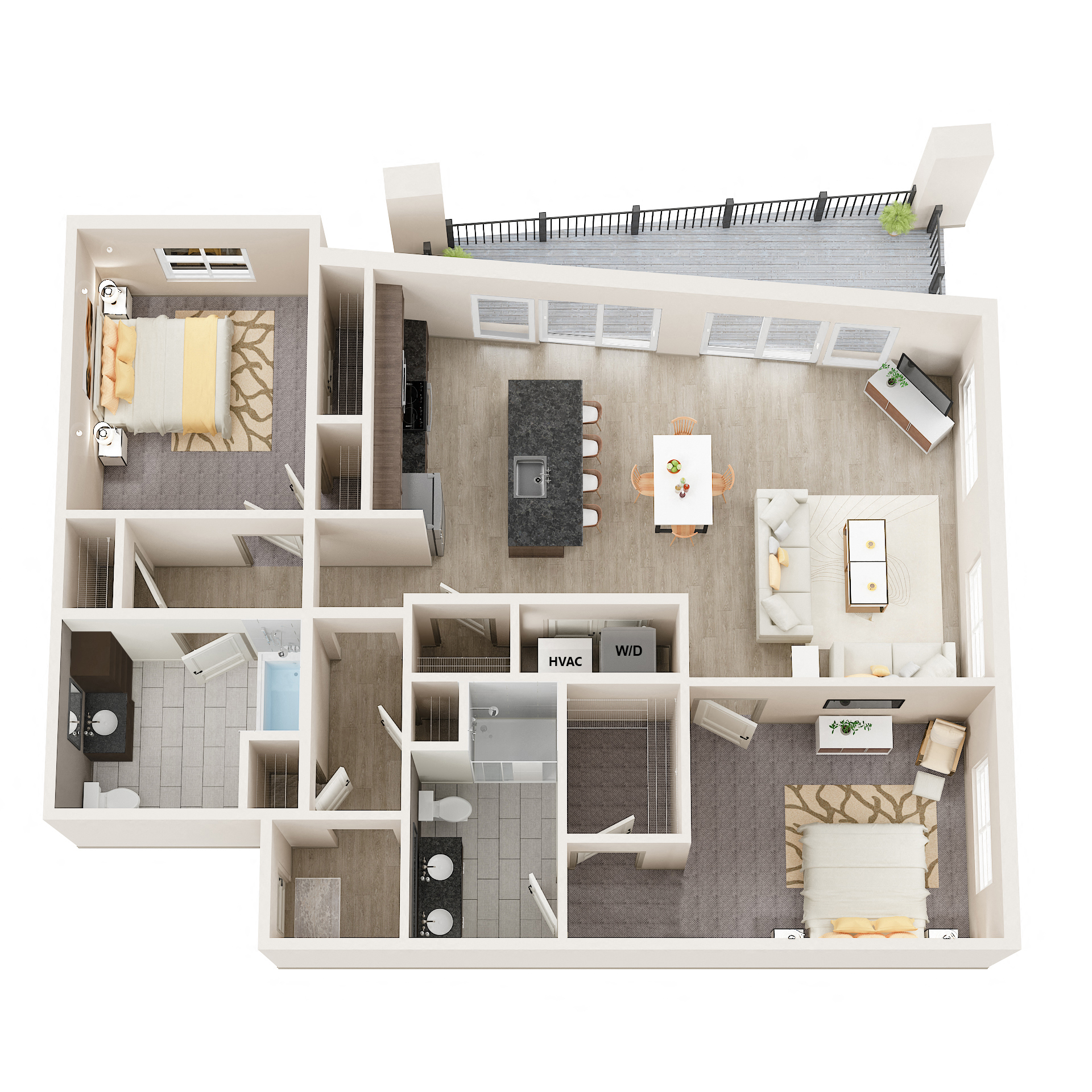 Floor plan for 2 beds, 2 baths, 1263 sqft